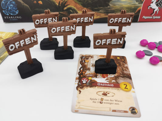 'OFFEN'-Schild für Gasthäuser, deutsch und englisch