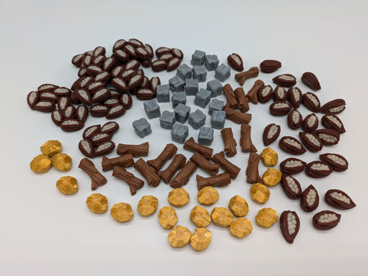 Premium Ressourcen-Token: Steine, Gold, Holz, Kakao